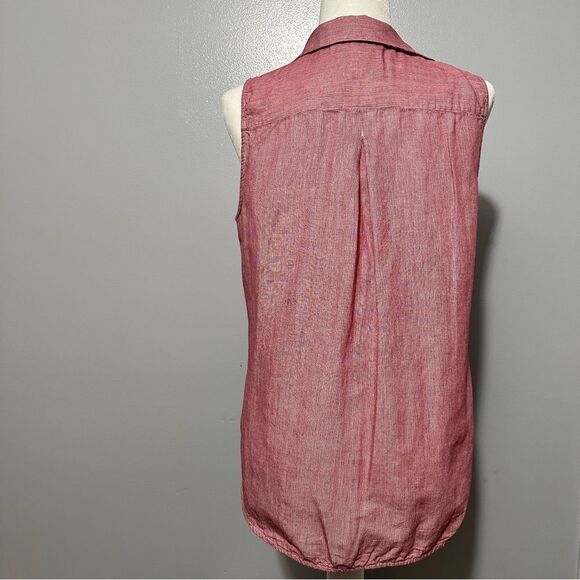 Liz Claiborne red and white button up tank with elastic on the waist. Size M - Picture 4 of 6